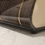 Modern Luxury Seating Collection with Natural Wood Veneer, Handwoven Craftsmanship & Gold Stainless Steel Accents